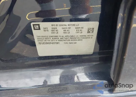 2015 Chevrolet Sonic Lt Auto z USA, uszkodzony, nr VIN 1G1JC5SH2F4207981